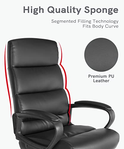 KLASIKA Ergonomic Office Chair with Padded Armrests and Lumbar Support, Faux Leather Desk Chairs fith Wheels, Comfortable Executive Office Chair for Home and Office, Black