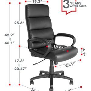 KLASIKA Ergonomic Office Chair with Padded Armrests and Lumbar Support, Faux Leather Desk Chairs fith Wheels, Comfortable Executive Office Chair for Home and Office, Black