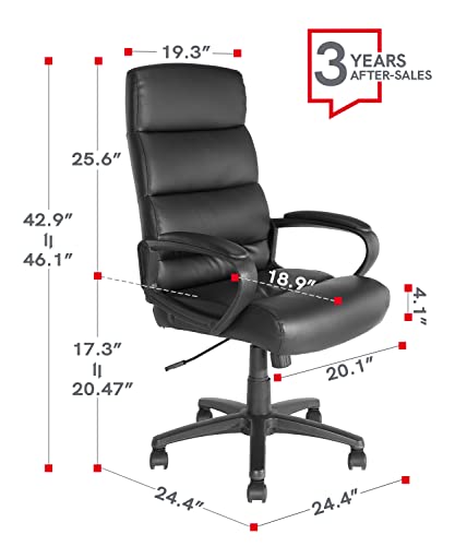 KLASIKA Ergonomic Office Chair with Padded Armrests and Lumbar Support, Faux Leather Desk Chairs fith Wheels, Comfortable Executive Office Chair for Home and Office, Black