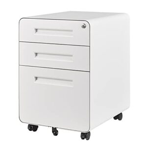letaya file cabinet, 3 drawer filing cabinets for home office with lock mobile under desk fully assembled cabinet (white)
