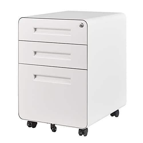 Letaya File Cabinet, 3 Drawer Filing Cabinets for Home Office with Lock Mobile Under Desk Fully Assembled Cabinet (White)