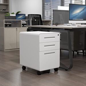 Letaya File Cabinet, 3 Drawer Filing Cabinets for Home Office with Lock Mobile Under Desk Fully Assembled Cabinet (White)