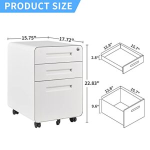 Letaya File Cabinet, 3 Drawer Filing Cabinets for Home Office with Lock Mobile Under Desk Fully Assembled Cabinet (White)