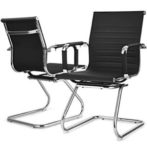 giantex conference chair set of 2 heavy duty pu leather w/protective arm sleeves and sled base office chair for waiting room,conference room,guest reception guest chairs (2 pack, black)