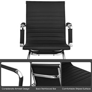 Giantex Conference Chair Set of 2 Heavy Duty PU Leather W/Protective Arm Sleeves and Sled Base Office Chair for Waiting Room,Conference Room,Guest Reception Guest Chairs (2 Pack, Black)