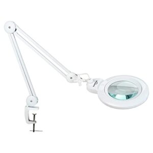 bemelux bifocals magnifying desk lamp with clamp, 5 diopter with 20 diopter, 6 inch detachable lens and 120pcs leds, 3 color modes 1200 lumens swivel arm magnifying lamp with light for crafts