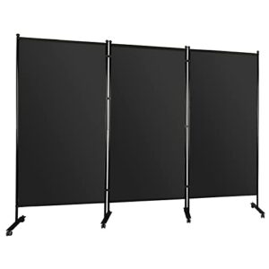 almoogh office partition 89″ w x 14″ d x 73″ h room divider wall 3-panel office divider folding portable office walls divider with non-see-through fabric room partition black for room office