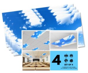 shademagic – 4 pack of fluorescent light covers – 2×4 film insert for ceiling light diffuser panels – sky clouds – for classrooms and offices – decorative lighting (4)