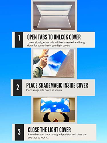 ShadeMAGIC - 4 Pack of Fluorescent Light Covers - 2x4 Film Insert for Ceiling Light Diffuser Panels - Sky Clouds - for Classrooms and Offices - Decorative Lighting (4)