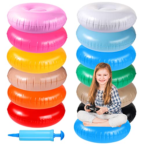 12 Pcs Flexing Seating for Classroom Elementary Inflated Wobble Cushion Wiggle Seat with Pump for Sensory Kids and ADHD Kids Portable Sensory Cushion Seat for School Classroom Home Office Yoga