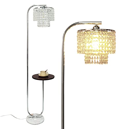 Hsyile Arc Crystal Floor Lamp for Living Room - Marble Base Modern Tall Stand Up Light with Table,Contemporary Over The Couch Chrome Lamp Standing Lamps for Bedroom Office Living Room