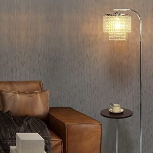 Hsyile Arc Crystal Floor Lamp for Living Room - Marble Base Modern Tall Stand Up Light with Table,Contemporary Over The Couch Chrome Lamp Standing Lamps for Bedroom Office Living Room