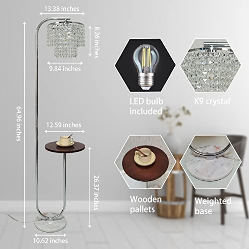 Hsyile Arc Crystal Floor Lamp for Living Room - Marble Base Modern Tall Stand Up Light with Table,Contemporary Over The Couch Chrome Lamp Standing Lamps for Bedroom Office Living Room