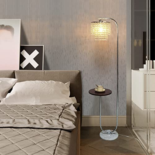 Hsyile Arc Crystal Floor Lamp for Living Room - Marble Base Modern Tall Stand Up Light with Table,Contemporary Over The Couch Chrome Lamp Standing Lamps for Bedroom Office Living Room