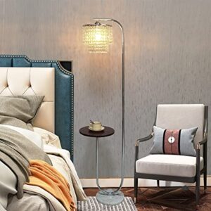 Hsyile Arc Crystal Floor Lamp for Living Room - Marble Base Modern Tall Stand Up Light with Table,Contemporary Over The Couch Chrome Lamp Standing Lamps for Bedroom Office Living Room