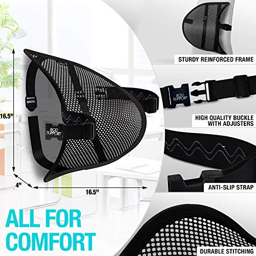 BOD Lumbar Mesh Back Support - Bring Comfort to an Office Chair, Car, and Truck Seat Lower Back Pain Relief Behind Your Desk for All Day Pillow Like Comfort