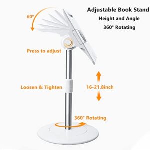 SOARCHICK 360° Rotating Laptop Tablet Book Holder Stand for Reading Upright Book Holder with Page Clips for Cookbook Sheet Music Angle Height Adjustable Lap Desk Hands Free for Office Kitchen School