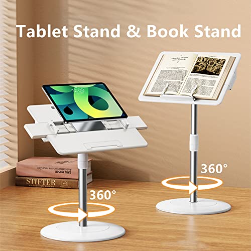 SOARCHICK 360° Rotating Laptop Tablet Book Holder Stand for Reading Upright Book Holder with Page Clips for Cookbook Sheet Music Angle Height Adjustable Lap Desk Hands Free for Office Kitchen School