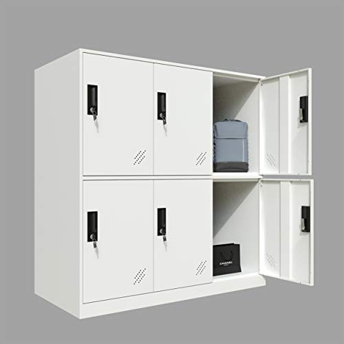 MECOLOR Full White Color 6 Door Metal Locker Cabinet Used for Gym Staff in Office School or Home