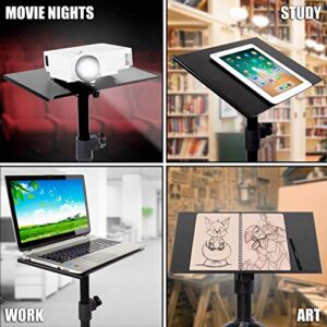 Mount-It! Tripod Projector Stand, Adjustable DJ Laptop Stand with Height and Tilt Adjustment, Portable Laptop Projector Table with Steel Tripod Base and Tray, Black