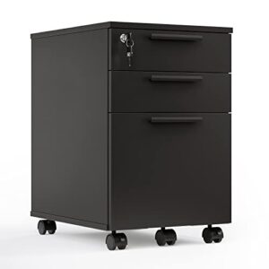 stary 3 drawer wood fully assembled except for casters black rolling lock under desk file cabinet on wheels