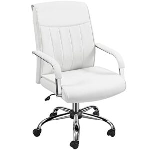 yaheetech high back office desk task chair executive conference leather chair ergonomic managerial chair big and tall swivel chair w/lumbar support, padded armrests, wide seat, white