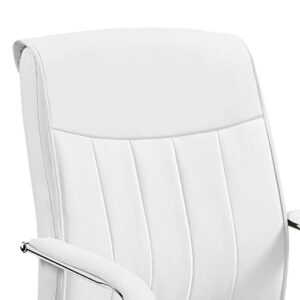 Yaheetech High Back Office Desk Task Chair Executive Conference Leather Chair Ergonomic Managerial Chair Big and Tall Swivel Chair w/Lumbar Support, Padded Armrests, Wide Seat, White