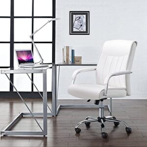 Yaheetech High Back Office Desk Task Chair Executive Conference Leather Chair Ergonomic Managerial Chair Big and Tall Swivel Chair w/Lumbar Support, Padded Armrests, Wide Seat, White