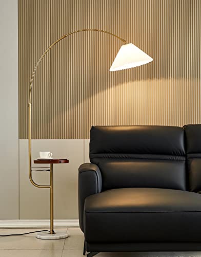 Floor Lamp with Table/Tray,Michideco Bedside Lamp with Double USB Ports and Charger,Great Reading Lamp for Bedroom, Living Room or Office(Gold,Long-arm)