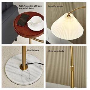 Floor Lamp with Table/Tray,Michideco Bedside Lamp with Double USB Ports and Charger,Great Reading Lamp for Bedroom, Living Room or Office(Gold,Long-arm)