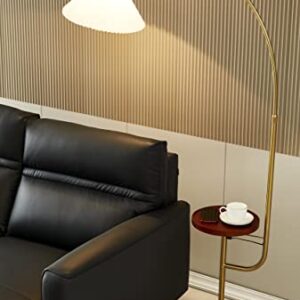 Floor Lamp with Table/Tray,Michideco Bedside Lamp with Double USB Ports and Charger,Great Reading Lamp for Bedroom, Living Room or Office(Gold,Long-arm)