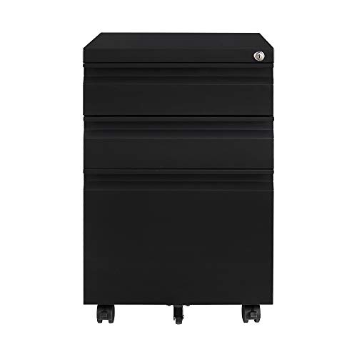 Fesbos 3 Drawers Vertical File Cabinet, Mobile Filling Cabinet with Lock for Legal/Letter Size, Pre-Built Office Storage File Cabinet with Wheels Under Desk