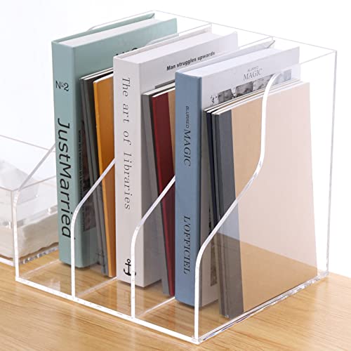 SANRUI Magazine File Holder Acrylic Magazine Rack Desk Organizer File Folder for Office Organization and Storage with 3 Vertical Compartments,Clear