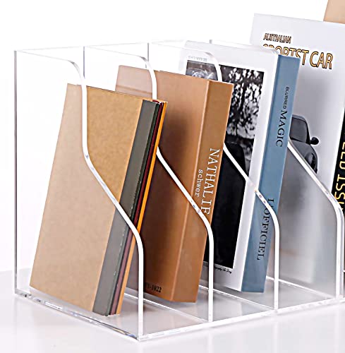 SANRUI Magazine File Holder Acrylic Magazine Rack Desk Organizer File Folder for Office Organization and Storage with 3 Vertical Compartments,Clear