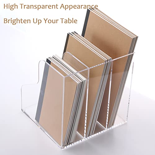 SANRUI Magazine File Holder Acrylic Magazine Rack Desk Organizer File Folder for Office Organization and Storage with 3 Vertical Compartments,Clear