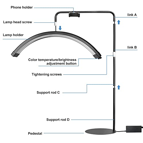 CEUGS 40W LED Moon Light Black White Lashes Light Half Ring Floor Lamp Led Lash Light for Tattoo Beauty Salon Eyelash Makeup Lamp