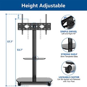 Rfiver Universal Swivel Mobile TV Stand Rolling Cart for 32-75 Inch Flat Screen TV Monitor, Tall TV Stand with Mount and Wheels Portable for Home Office, Max Vesa 600x400 mm