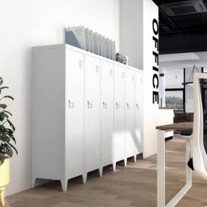 furniturer commercial metal storage organizer scandinavian file cabinet chest floor standing 54.1 inches1 door 3 shelves removable, home office white