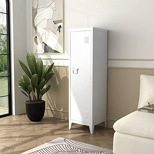 FurnitureR Commercial Metal Storage Organizer Scandinavian File Cabinet Chest Floor Standing 54.1 inches1 Door 3 Shelves Removable, Home Office White