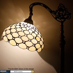 WERFACTORY Tiffany Floor Lamp Cream Amber Stained Glass Bead Arched Lamp 12X18X64 Inch Gooseneck Adjustable Corner Standing Reading Light Decor Bedroom Living Room S005 Series