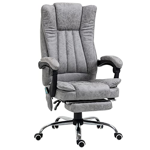 Vinsetto Microfiber Office Chair, High Back Computer Chair with 6 Point Massage, Heat, Adjustable Height and Retractable Footrest, Grey