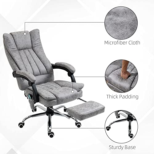 Vinsetto Microfiber Office Chair, High Back Computer Chair with 6 Point Massage, Heat, Adjustable Height and Retractable Footrest, Grey