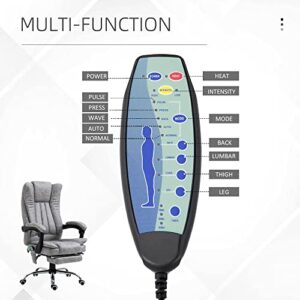 Vinsetto Microfiber Office Chair, High Back Computer Chair with 6 Point Massage, Heat, Adjustable Height and Retractable Footrest, Grey