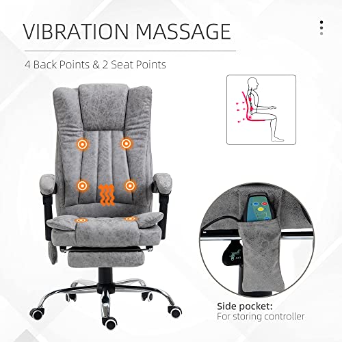 Vinsetto Microfiber Office Chair, High Back Computer Chair with 6 Point Massage, Heat, Adjustable Height and Retractable Footrest, Grey