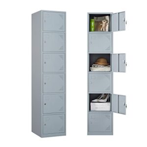 Letaya Metal Lockers for Employees,71" Steel Storage Cabinet with 6 Door Lockable for Office Staff,Home Sundries,Gym,School (Gray)