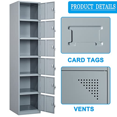 Letaya Metal Lockers for Employees,71" Steel Storage Cabinet with 6 Door Lockable for Office Staff,Home Sundries,Gym,School (Gray)