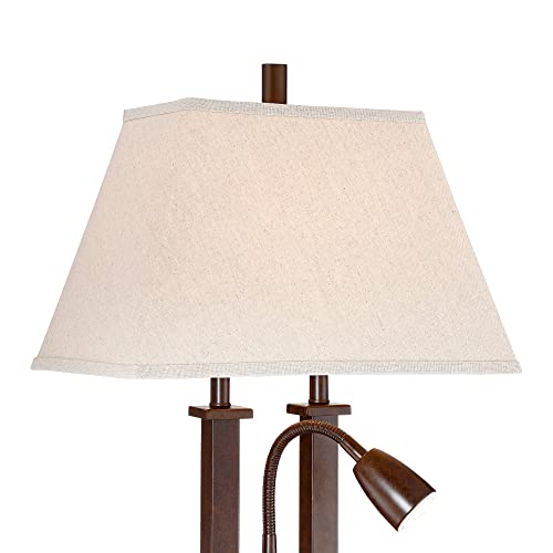 Possini Euro Design Deacon Modern Desk Table Lamp with USB and AC Power Outlet in Base Gooseneck LED 26" High Bronze Rectangular Linen Shade for Living Room Bedroom House Bedside Nightstand Home