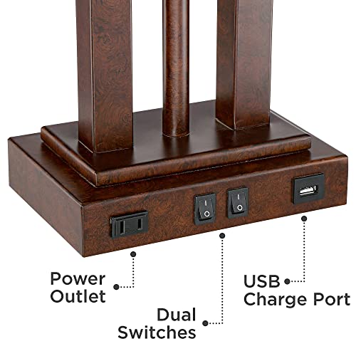 Possini Euro Design Deacon Modern Desk Table Lamp with USB and AC Power Outlet in Base Gooseneck LED 26" High Bronze Rectangular Linen Shade for Living Room Bedroom House Bedside Nightstand Home