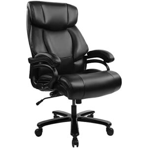 Big and Tall 400lb Bonded Leather Office Chair - Adjustable Lumbar Support and Rocking Function, Heavy Duty Metal Base High Back Large Ergonomic Executive Desk Computer Chair, Black