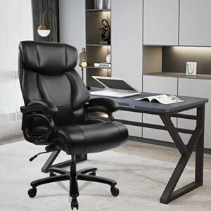 Big and Tall 400lb Bonded Leather Office Chair - Adjustable Lumbar Support and Rocking Function, Heavy Duty Metal Base High Back Large Ergonomic Executive Desk Computer Chair, Black